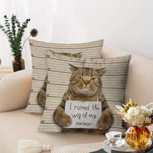 Fun Cat Crimes 2pcs Throw Pillows - Soft & Cozy Polyester Fill with Zippered Polyester Cover, Perfect for Home & Office Decor - Couch, Bedroom, Living Room, and Car Accent Pillows