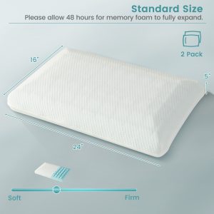 Multigot Gel Memory Foam Pillow Set of 2, 3D Cutting Air Flow Cooling Pillows with Detachable and Machine-washable Pillowcase, Bed Pillows for Pain Relief Sleeping, Standard Size, White