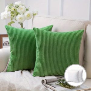 Soft Corduroy Striped Velvet Square Decorative Throw Pillow Cusion For Couch, 20