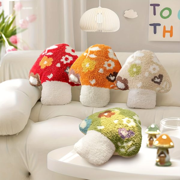 1pc Mushroom Pillow Plush 15 X 15 Inches Cute Floral Mushroom Shape Pillow, Tufted Mushroom Plush Decoration Throw Pillow Gift For Couch Sofa Bed Chair Home Decor, (Green)