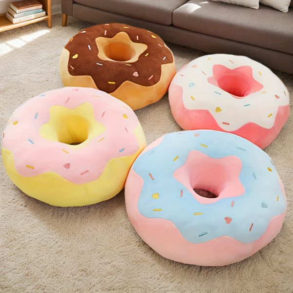 15 Inch Round Throw Pillow Donut, 4 Colors Doughnut Decor Soft Plush Funny Food Shaped Pillow Light Weight Seat Pad Cushion for Couch, Chair, Floor, Sofa (Vacuum Packaging) Halloween Christmas Gift