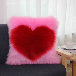 Contemporary Washable Plush Heart-Shaped Throw Pillow with Polyurethane Foam Filling, Faux Fur Cover, Zipper Closure, and Anime Theme for Multipurpose Use - All Seasons - Adult